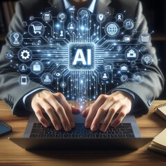 Business Executive Interfacing with AI Technology
