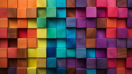 Block Harmony: Vibrant Alignment in a Wide Wooden Canvas
