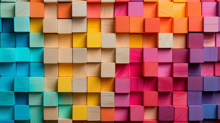 Block Harmony: Vibrant Alignment in a Wide Wooden Canvas