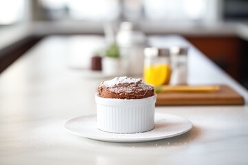 chocolate souffle with a dusting of powdered sugar - obrazy, fototapety, plakaty