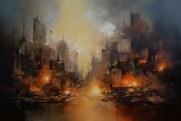 Cityscape engulfed in smoky ambiance. Imaginative and captivating artwork. Generative AI
