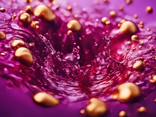 goldene Wasser Perlen im lila rotem Wasser