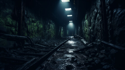 Fototapeta na wymiar Subterranean Silence: Journeying Through the Dimness of an Old Mineral Mine