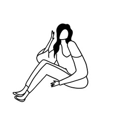 Trendy, modern and minimalistic fashion girl. Vector illustration in hand drawn outline doodle simple contour style isolated on white background. For wrapping, cover art, presentation.