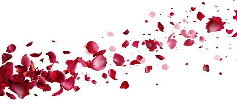 Flying rose petals isolated on transparent background