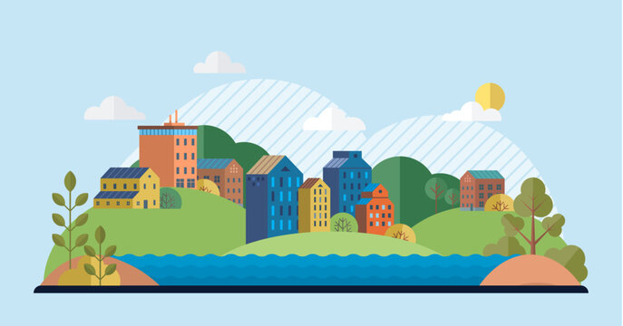 Clean city vector illustration. The integration of nature into cityscape enhances quality of life and fosters deeper connection between residents and environment Ecology and principles of sustainable