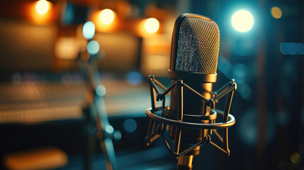 stationary professional studio microphone in a recording studio close-up