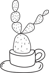 Hand drawn cactus illustration, Transparent background
