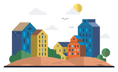 Clean city vector illustration. It is place where nature and urban life thrive in harmony, and well-being of planet is shared priority A clean city represents vision of sustainable and resilient
