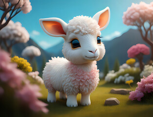 Lamm auf einer Wiese in 3D