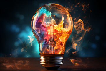 Creative light bulb explodes. brainstorming concept. 