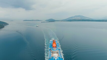 Igoumenitsa, Greece. Large ferry enters the port, Aerial View