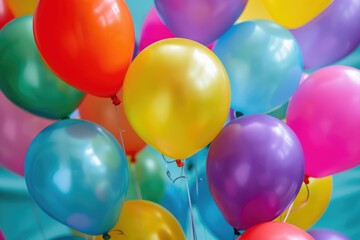 A bouquet of brightly colored balloons, isolated on a party background