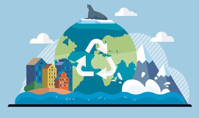 Fototapeta na wymiar Clean city vector illustration. It reflects collective commitment to environmental protection, where individuals, communities, and businesses actively participate in sustainable practices