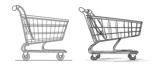 One continuous line drawing of shopping cart.