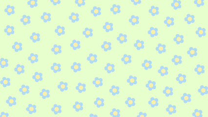Green seamless background with blue flowers
