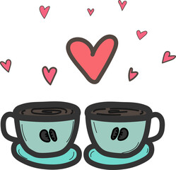 Hand drawn coffee cup illustration on transparent background.

