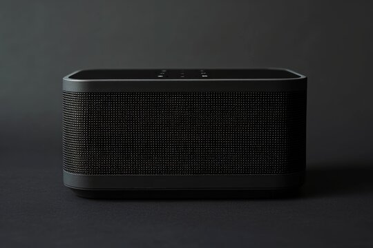 A modern wireless speaker, isolated on a minimalist black background