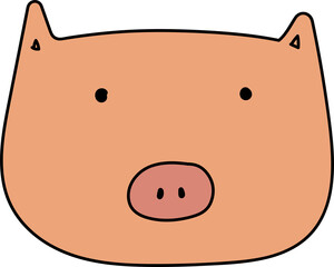 Cute cartoon pig illustration on transparent background.
