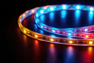 Glowing LED light strip, isolated on a black background
