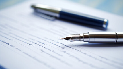 Blank Canvas of Ideas: Extremely Shallow Focus on a Stylish Silver Fountain Pen and Paper