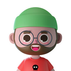 3d male cute cartoon character avatar isolated in 3d rendering