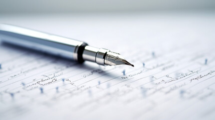 Fototapeta premium Ink of Sophistication: Shallow Depth of Field with a Stylish Silver Fountain Pen