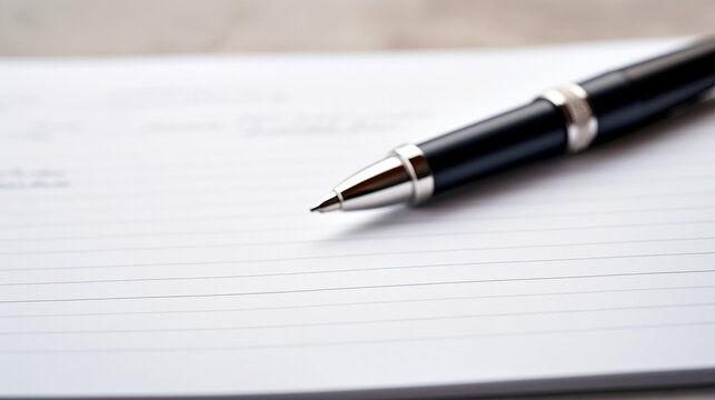 Blank Canvas of Ideas: Extremely Shallow Focus on a Stylish Silver Fountain Pen and Paper