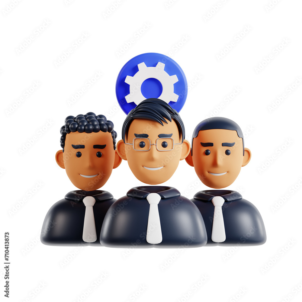 Poster 3d staff management model managers in employee relations. 3d illustration, 3d element, 3d rendering.