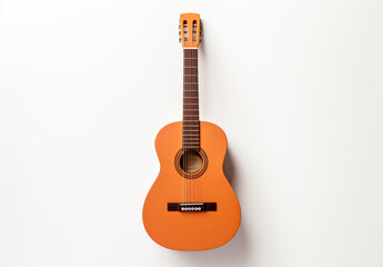 Obraz premium A photo of an ii classical guitar, in the style of realistic, detailed rendering, traditional mexican style, light orange and brown, folk/naïve:, aerial view, shaped canvas