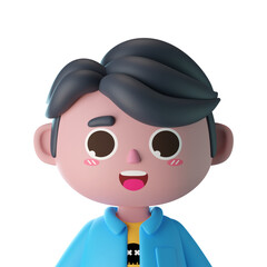 3d male cute cartoon character avatar isolated in 3d rendering