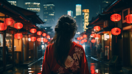 Obraz premium City Lights Adventure: Solo Traveler Explores Tokyo by Night in Asia