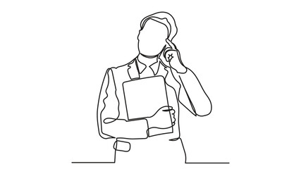 Single line drawing of a businessman thinking about solving problems. Continuous line drawings of a young man depressed and thinking.vector illustration.

