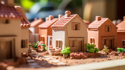 Clay Charm: Shallow Depth of Field Captures Urban Real Estate Planning with Multi-Family Homes - obrazy, fototapety, plakaty