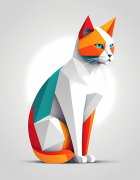 Cat illustration in polygon style. Triangle illustration of animal for use as a print on t-shirt and poster. Geometric low poly kitten design illustration.