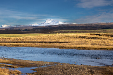 Autumn country with a river, East Iceland