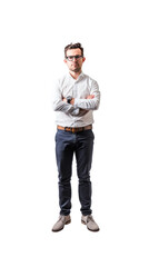 Economist, full length, alone in studio with transparent background