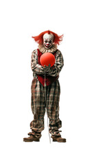 Clown, full length, alone in the studio. has a transparent background