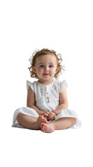 Little child, standing, all alone in the studio. has a transparent background