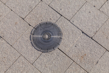 Old diamond blade for cutting concrete and stone.