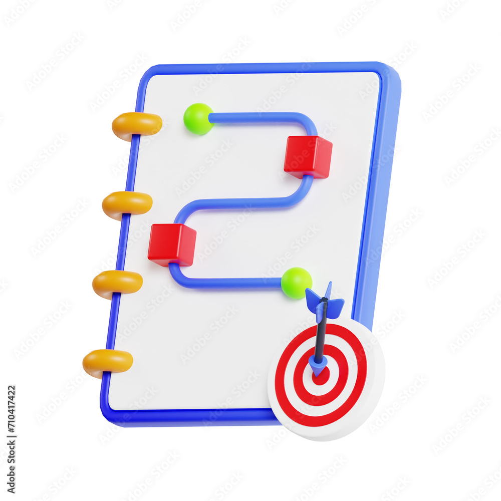 Poster 3d business planning model establishing goals and objectives. 3d illustration, 3d element, 3d render