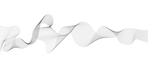 Abstract wavy white and grey curved lines on transparent background. Frequency sound wave lines and technology background, Design for brochure, flyer, banner, template, business wave lines background.