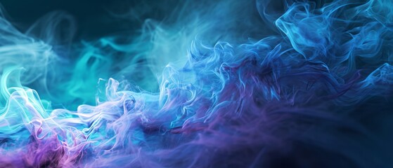 Abstract blue, mint, and purple background with interlaced smoke glitch and distortion effect. Generative AI - obrazy, fototapety, plakaty