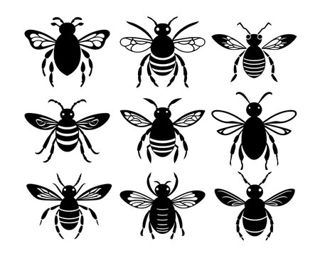 collection of insects, Honey Bee Vector illustration silhouette image icon