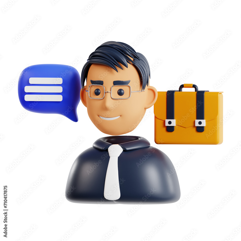 Poster 3d job interview model making a positive impression. 3d illustration, 3d element, 3d rendering. 3d v