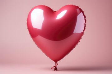 Pink heart shape glossy ballon in the isolated background. Heart ballon for happy valentine banner
