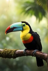 Fototapeta premium Keel-billed Toucan bird sitting on branch, wildlife beauty