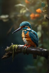 Kingfisher bird sitting on branch, wildlife beauty
