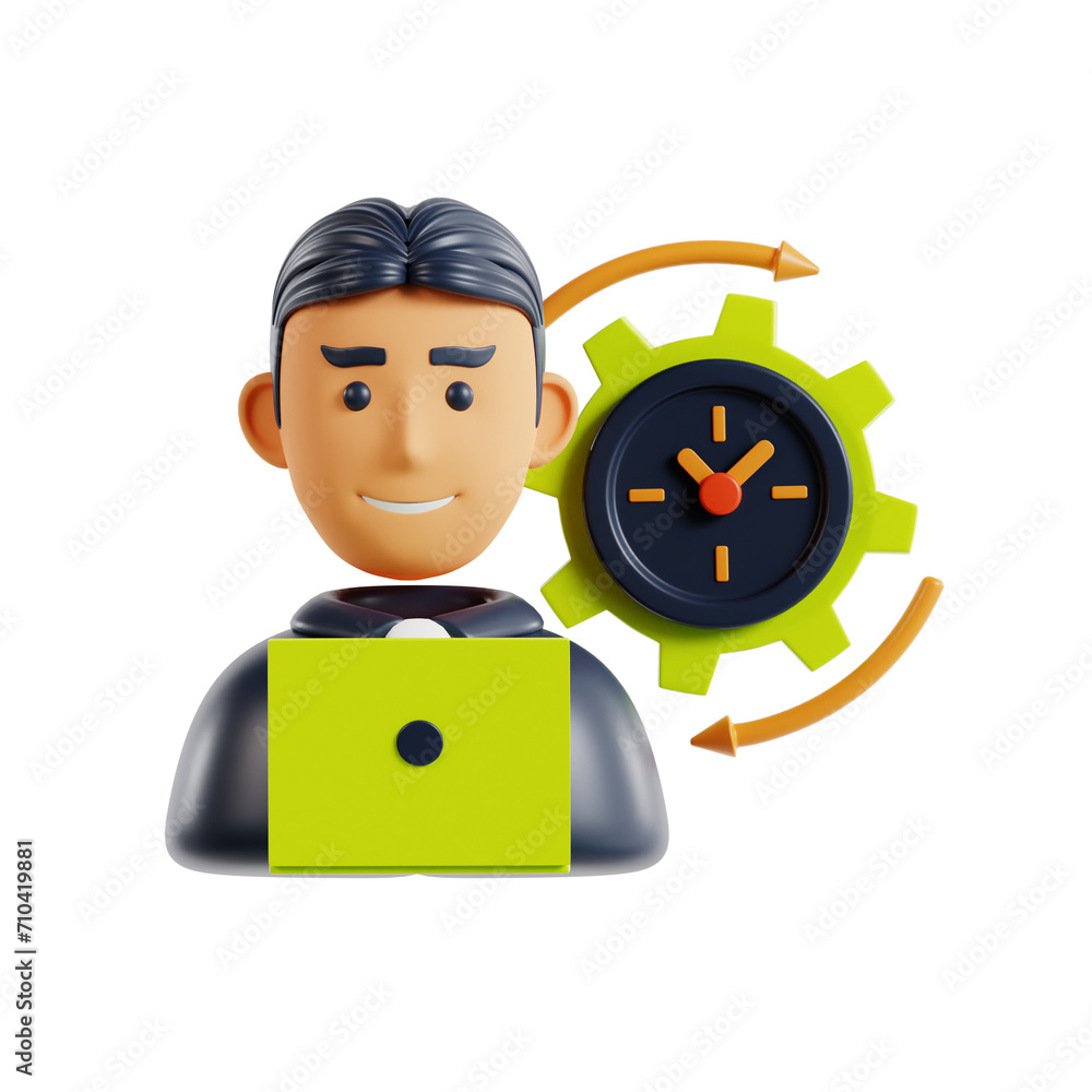 Poster 3d flexible work time model time management redefined. 3d illustration, 3d element, 3d rendering. 3d