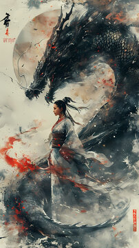 person with a mytic dragon © Tri_Graphic_Art